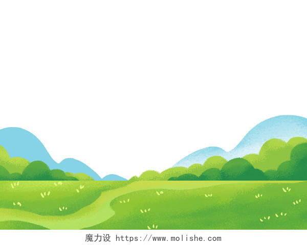 绿色手绘卡通山草丛草地风景春分春天春季元素PNG素材